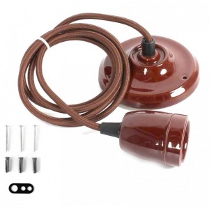 Suspension douille E27 céramique marron