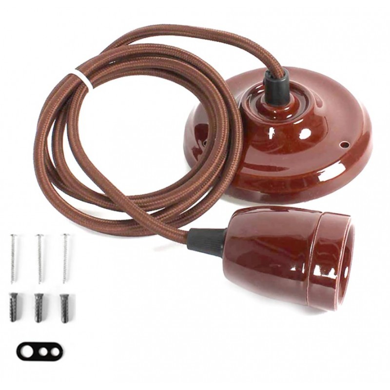 Suspension douille E27 céramique marron