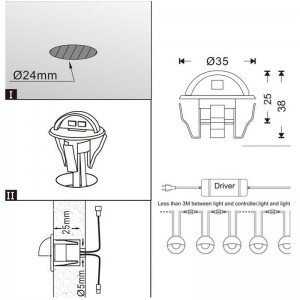 Kit 6 spots LED encastrables 0,4W IP67 pour escalier