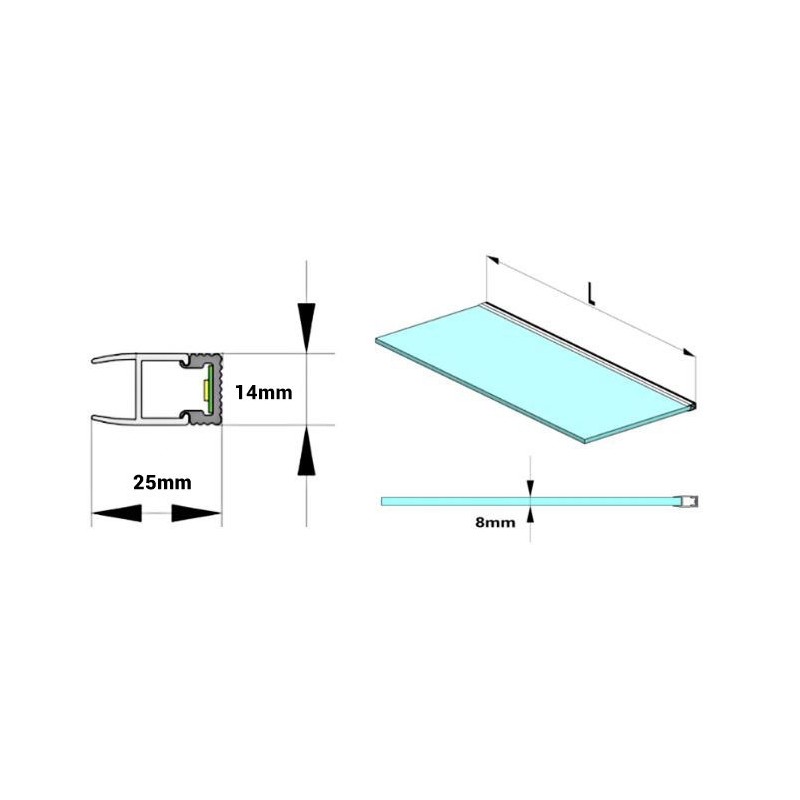 Profilé aluminium pour vitre 25x14mm Profilé aluminium pour vitre 25x14mm