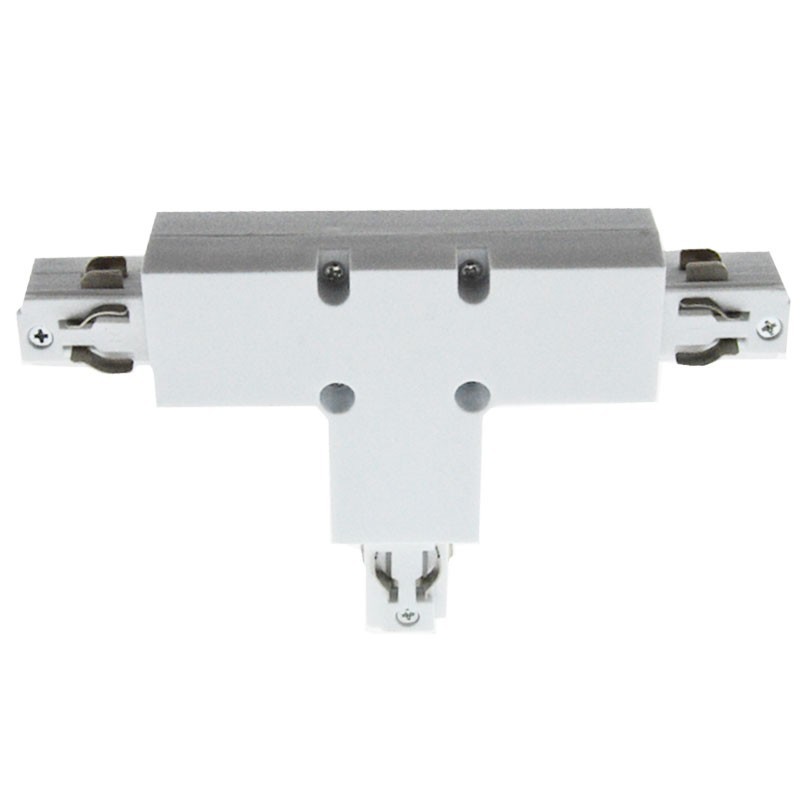 Connecteur en "T" rail électrifié 3 phases blanc Connecteur en "T" rail électrifié 3 phases blanc