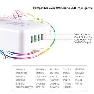 Contrôleur musical ruban LED RGBW IC Pixel SPI Bluetooth et Wifi