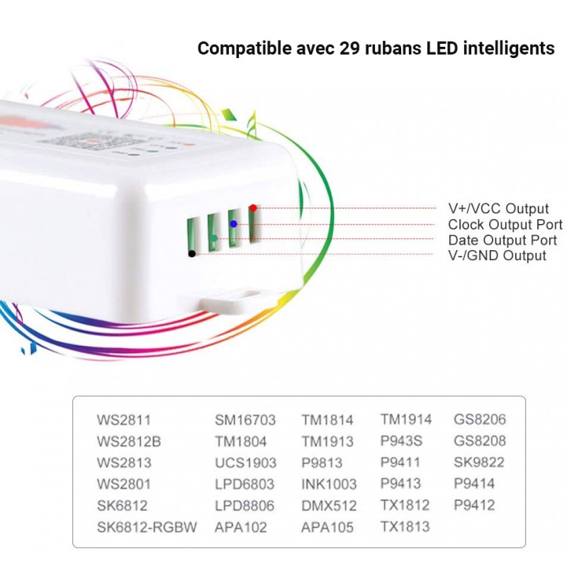Contrôleur musical ruban LED RGBW IC Pixel SPI Bluetooth et Wifi Contrôleur musical ruban LED RGBW IC Pixel SPI Bluetooth et Wifi