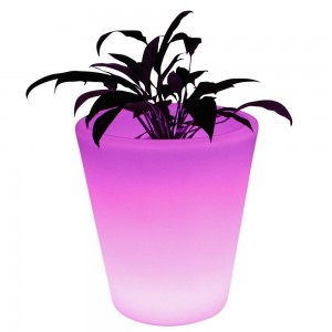 Cache pot de fleur lumineux exterieur solaire ou batterie VIOLETA 55 blanc  LED RGBW sans fil