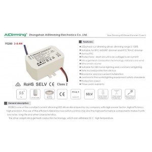 Driver LED dimmable TRIAC 25-42V-DC 200ma 8W