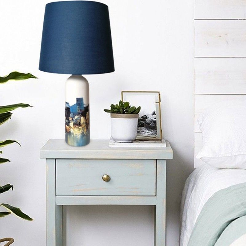Lampe en céramique abat jour bleu