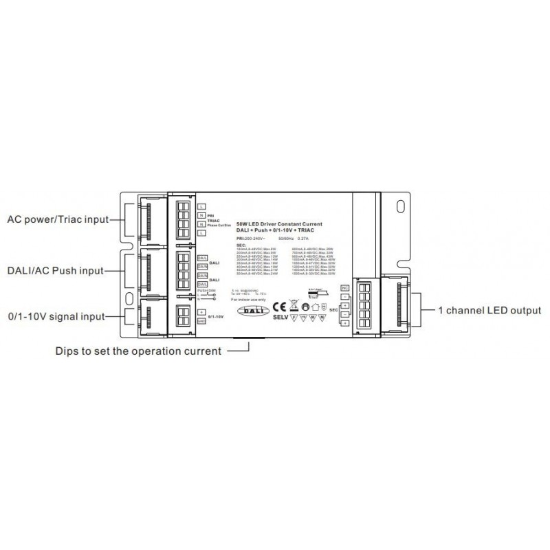 DRIVER LED TRIAC DALI PUSH 0/1-10V 50W 180-1500mA