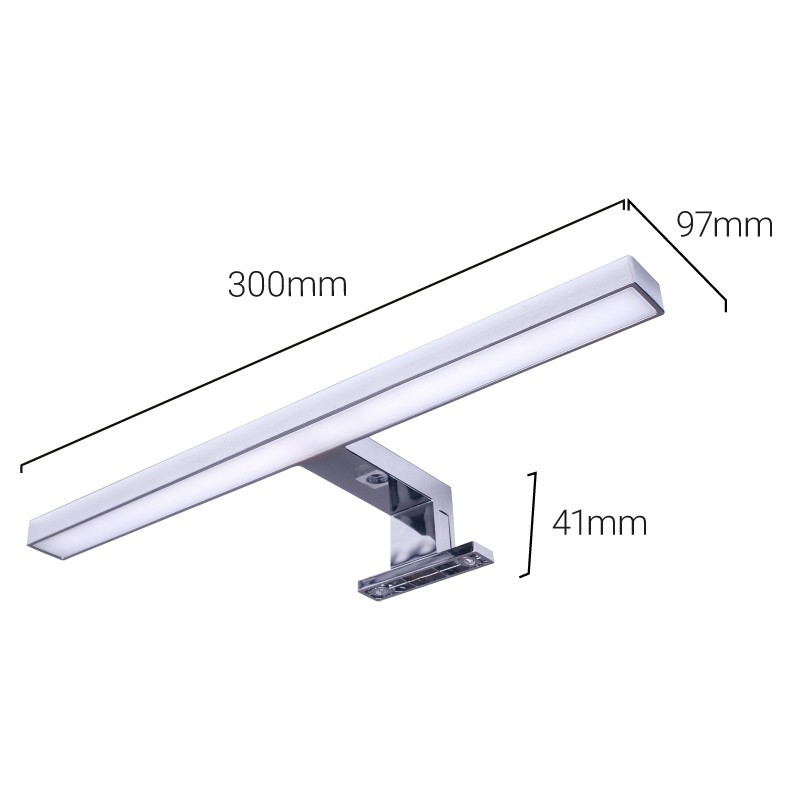 Applique led 5w 350 lumens 220v miroir salle de bain inox et verre barre  30cm 220v