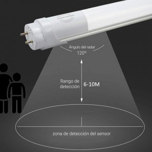 Tube LED T8 150cm 24W avec capteur de proximité microondes Blanc Froid 6000K verre opale