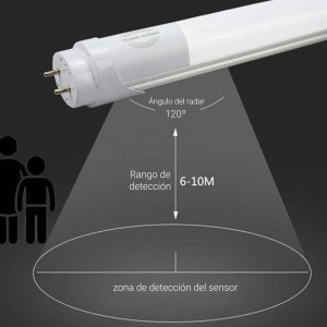 Tube LED T8 60cm 9W avec capteur de proximité microondes Blanc Froid 6000K verre opaque