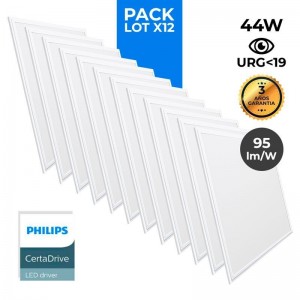 Pack 12 panneaux slim LED 600x600x15mm 44W UGR19 Philips Driver