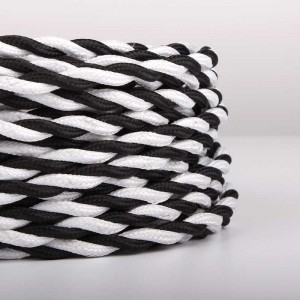 Câble tressé recouvert d'un tissu à effet soie Couleur noir et blanc