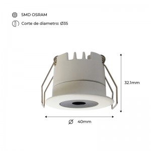 Mini spot LED encastrable 3W faible UGR 40x32,1mm