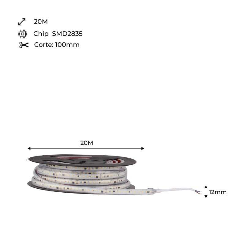 Acheter ruban LED 220V 300W (2400xSMD2835) 12mm IP67 Bobine de 20m