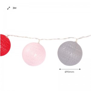 Guirlande lumineuse boules fil rose USB 4 couleurs LED blanc chaud