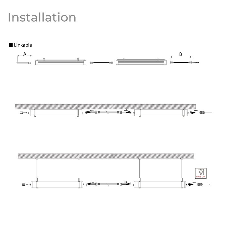 Réglette LED étanche tubulaire 45W IP65 120cm Réglette LED étanche tubulaire 45W IP65 120cm