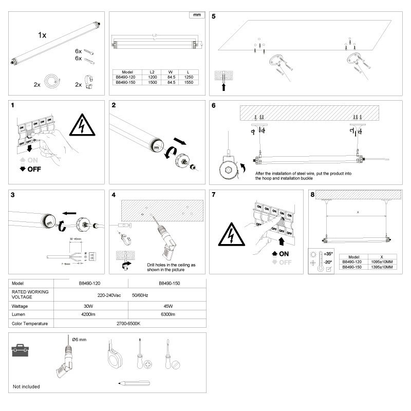 Réglette LED étanche tubulaire 45W IP65 120cm Réglette LED étanche tubulaire 45W IP65 120cm