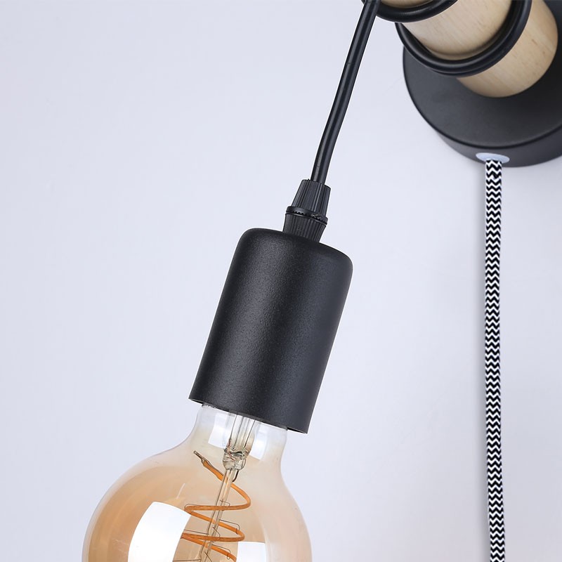 Lampe murale en bois avec interrupteur et prise "MILA" Lampe murale en bois avec interrupteur et prise "MILA"