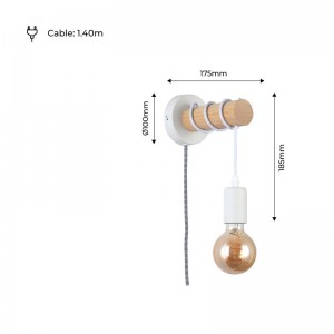 Lampe murale en bois avec interrupteur et prise "MILA"