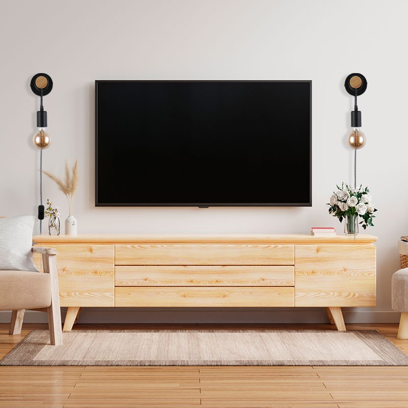 Lampe murale en bois avec interrupteur et prise "MILA" Lampe murale en bois avec interrupteur et prise "MILA"