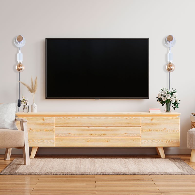 Lampe murale en bois avec interrupteur et prise "MILA"