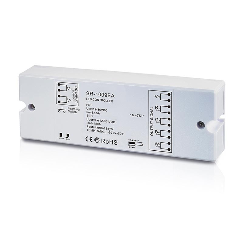 Contrôleur RGB/RGBW Dimmer PMW - 12-36VDC (4 canaux, 8A/canal) - Récepteur RF - Perfect RF