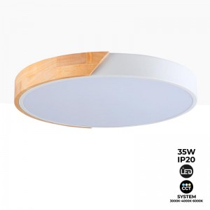 Plafonnier LED circulaire en bois 35W CCT ø408x50mm