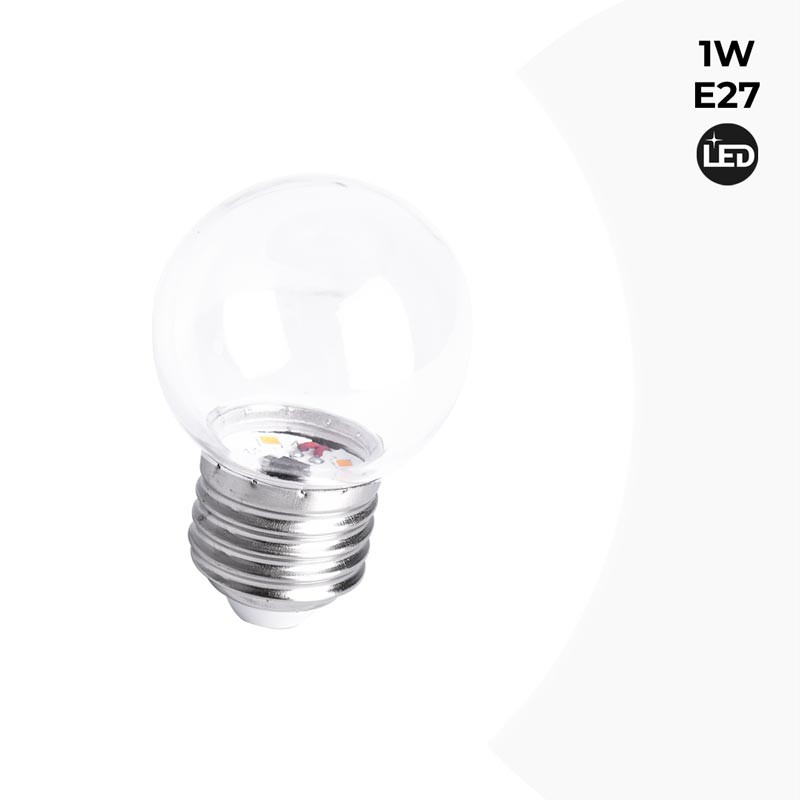 Ampoule LED 1W Guinguette plastique E27 blanc chaud G45
