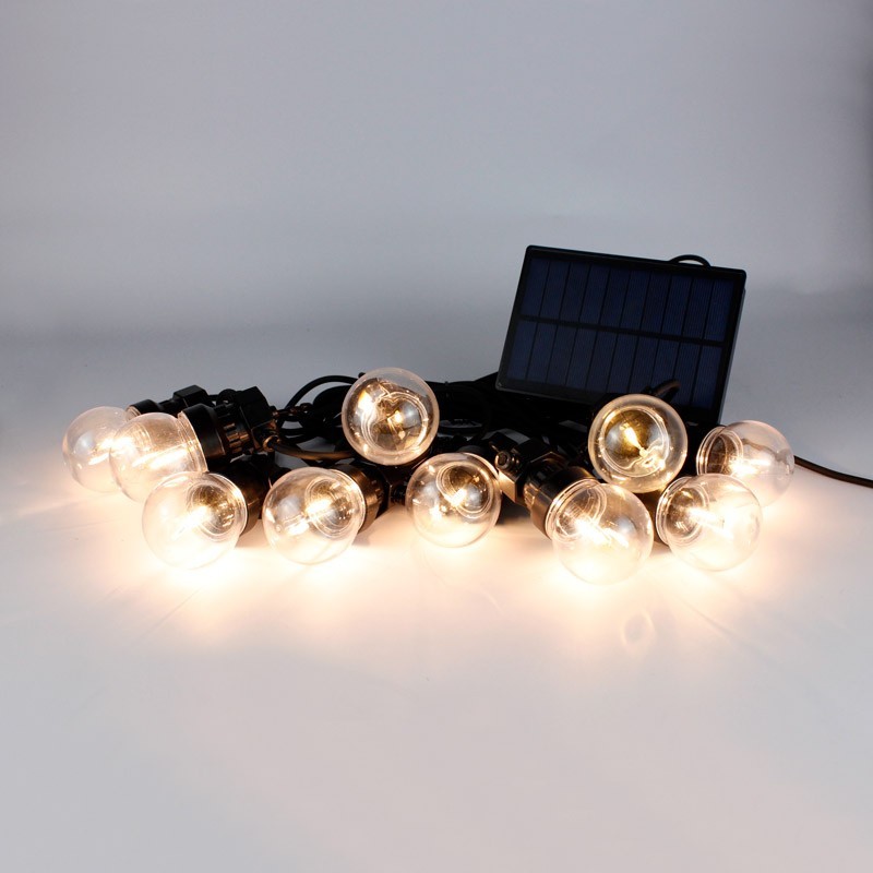 Guirlande solaire LED avec batterie 8 mètres avec 10 ampoules intégrées Guirlande solaire LED avec batterie 8 mètres avec 10 ampoules intégrées