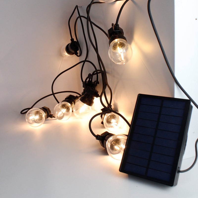 Guirlande solaire LED avec batterie 8 mètres avec 10 ampoules intégrées Guirlande solaire LED avec batterie 8 mètres avec 10 ampoules intégrées