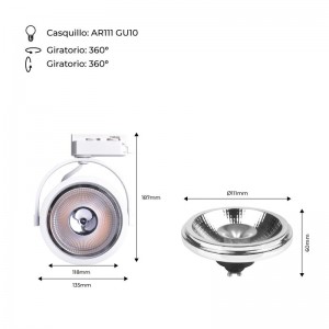 Pack projecteur de piste LED monophasé + ampoule LED AR111 GU10