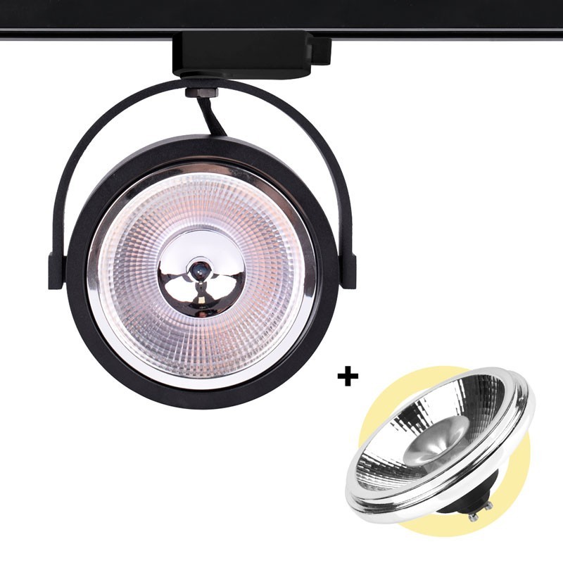 Pack projecteur de piste LED monophasé + ampoule LED AR111 GU10
