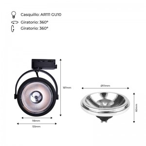 Pack projecteur de piste LED monophasé + ampoule LED AR111 GU10