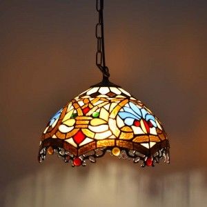 Lampe à suspension d'inspiration Tiffany avec mosaïque florale en verre