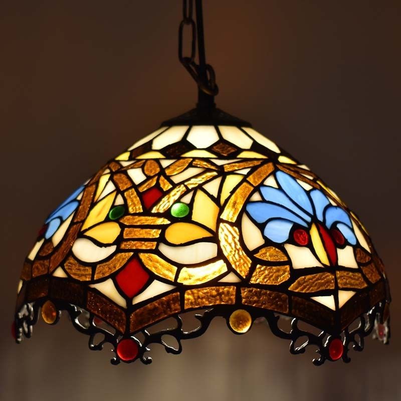 Lampe à suspension d'inspiration Tiffany avec mosaïque florale en verre Lampe à suspension d'inspiration Tiffany avec mosaïque florale en verre
