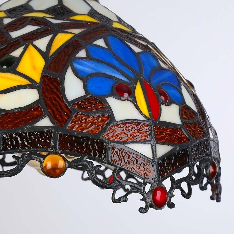 Lampe à suspension d'inspiration Tiffany avec mosaïque florale en verre Lampe à suspension d'inspiration Tiffany avec mosaïque florale en verre