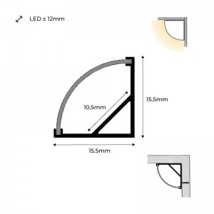 Dimensions embout de finition pour profilé d'angle PXG-1616