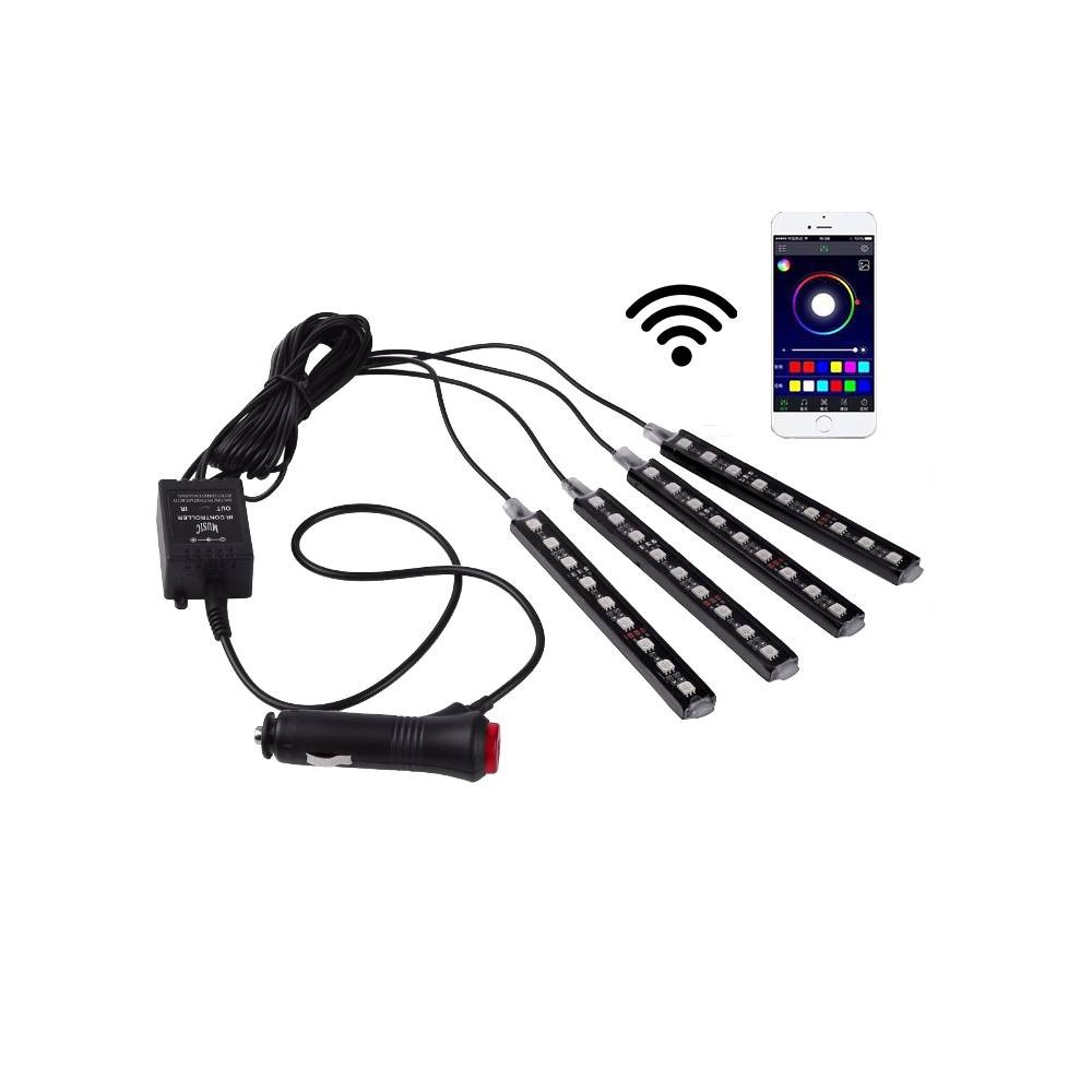 Kit ruban LED RGB 12V pour automobile avec contrôle par application Wifi