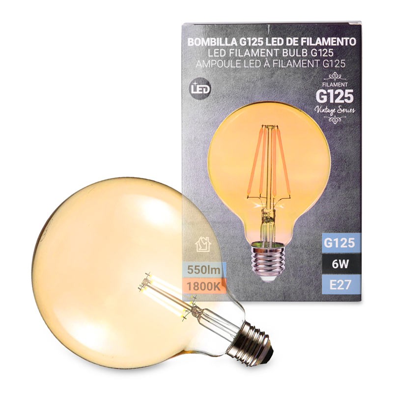 Ampoule LED à Filament Vintage G125 6W gold. Envoi sous 24h - 48h !!!