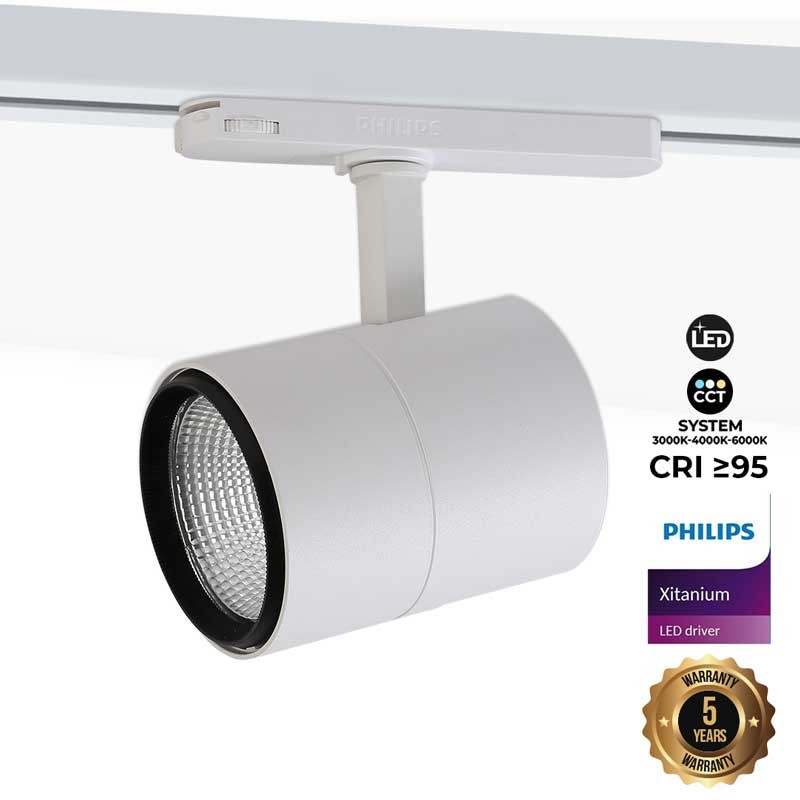 Spot LED pour rail triphasé CCT 42W - CRI 95 - Driver Philips Xitanium integrado