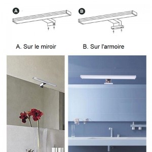 Applique led 5w 350 lumens 220v miroir salle de bain inox et verre barre  30cm 220v