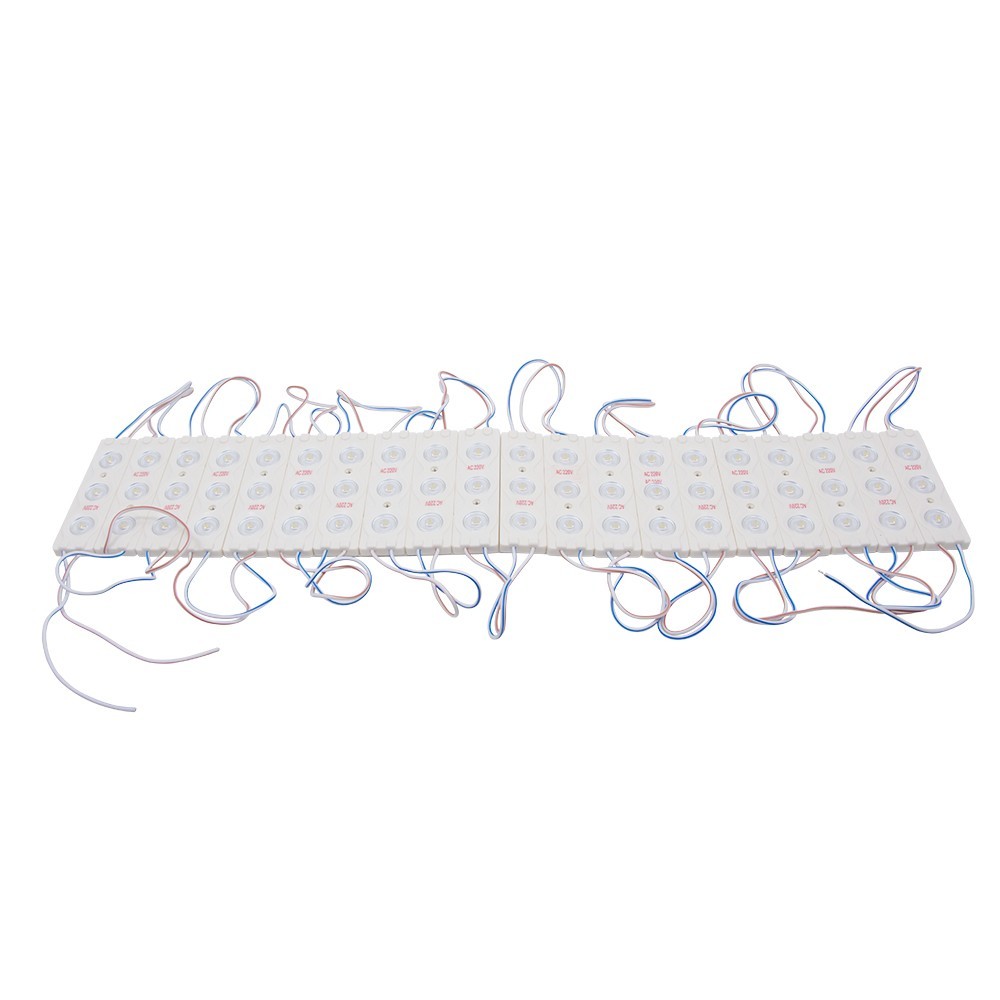 Chaîne de 20 modules LED pour enseigne 3xSMD3030 2.5W 230V-AC, IP 65 ANGLE 120º 6200ºK