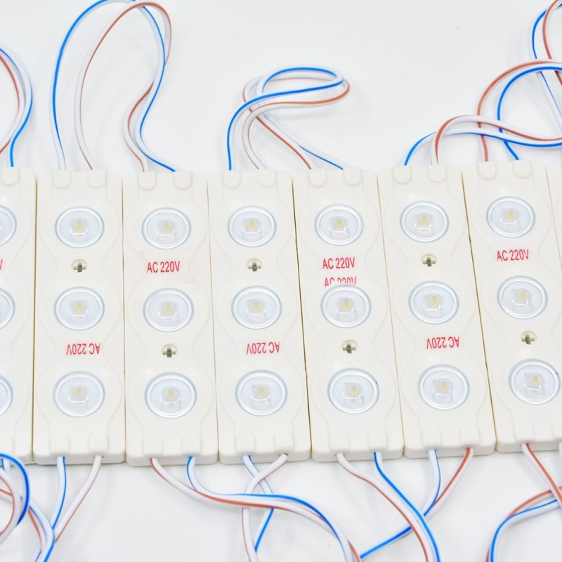 CHAINE DE 20 MODULES LED POUR ENSEIGNES 3xSMD3030 2.5W 230V-AC, IP 65 ANGLE 120º 6200ºK