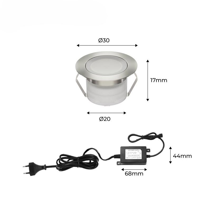 Kit 6 spots LED encastrables au sol 0,3W 12V-DC IP67