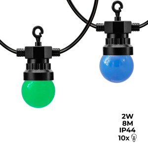 Guirlande LED avec câble noir 10 ampoules LED multicolores - 8 mètres