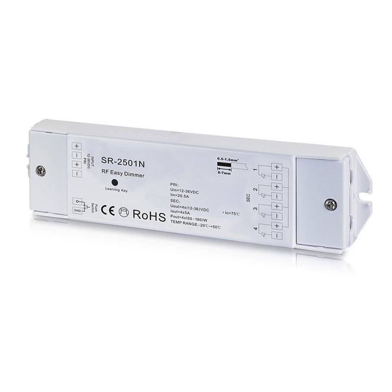 Variateur LED récepteur radiofréquence 12-36V-DC (4 canaux, 5A/Canal)