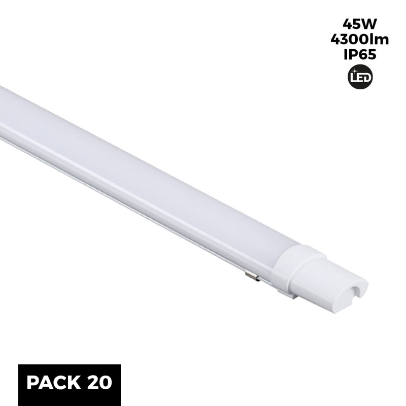 Pack 20 x réglettes étanches slim 45W 150cm 6500K Pack 20 x réglettes étanches slim 45W 150cm 6500K