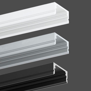 Profilé en blanc mat, noir mat et aluminium argenté