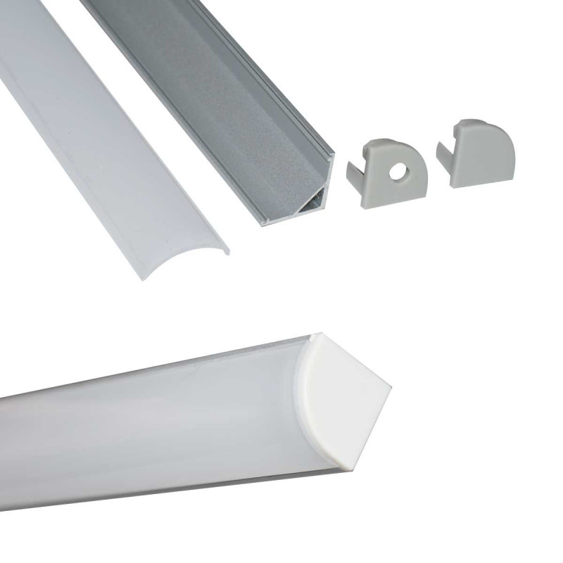 Profilé d'angle en aluminium + embouts de finition + diffuseur opale