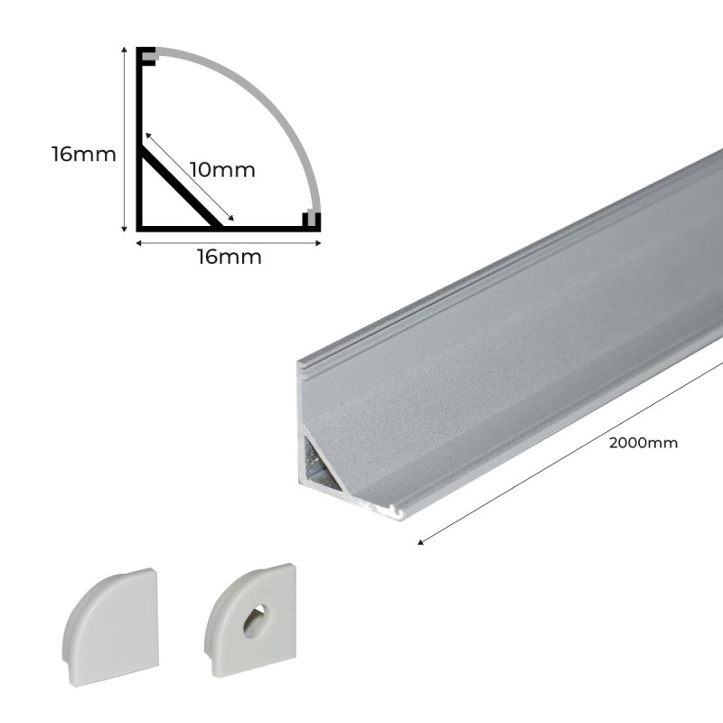 Profilé aluminium bandes LEDs - 16mm de large/2m long - DRIM FRANCE